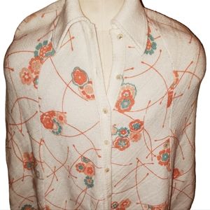 1970's Ladies Cape Wool Floral Orange Aqua Vintage